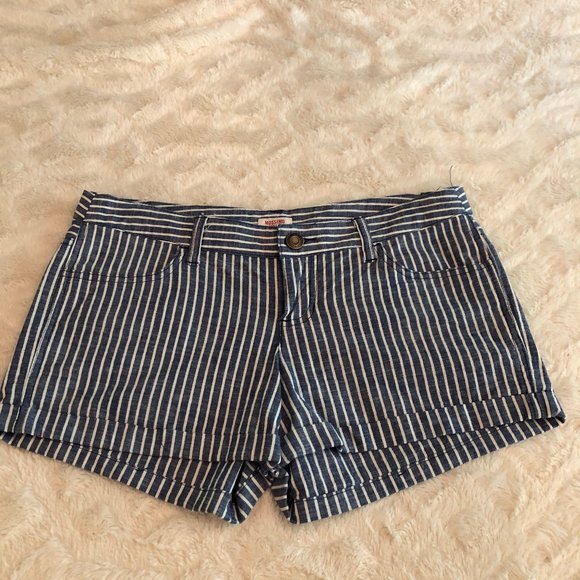 Blue and White Striped Cuff Shorts - Picture 1 of 7